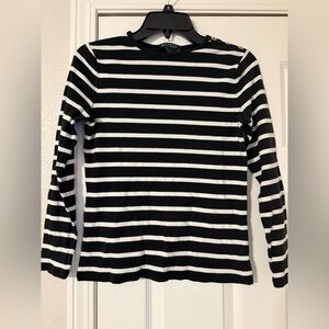 Lauren Ralph Lauren Striped Long Sleeve Top with Button Accents